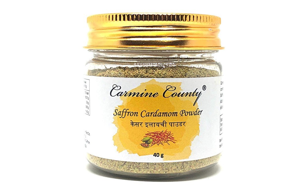Carmine County Saffron Cardamom Powder    Glass Jar  40 grams